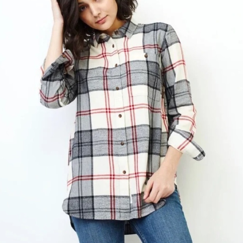 ROOTS Canada Women’s Cabin Smoke Lake Cotton Flannel Plaid Button Front Shirt S